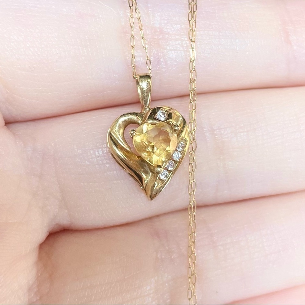 yellow orange citrine cz 10k solid yellow gold heart shaped pendant neck…​ - Picture 3 of 11